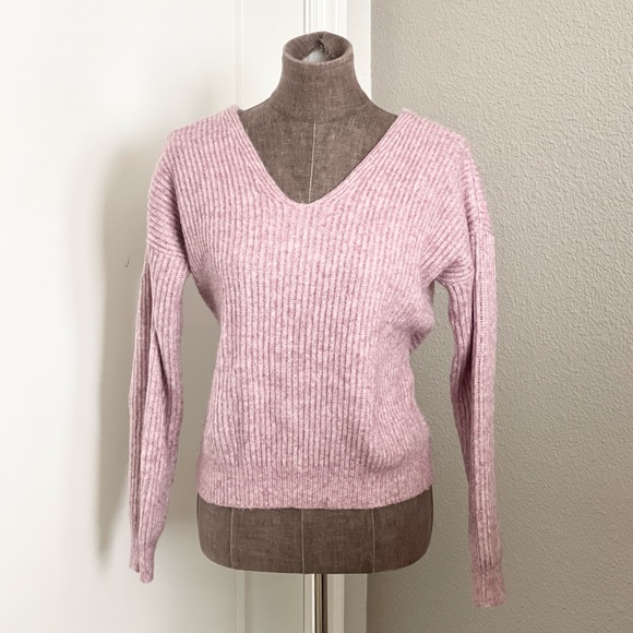 Anthropologie Angel Of the North Cropped Sweater Purple Twist Back Wool M NWOT - Picture 5 of 10